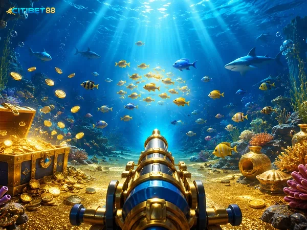 Antarmuka permainan Pirate Fishing dengan elemen laut berwarna-warni